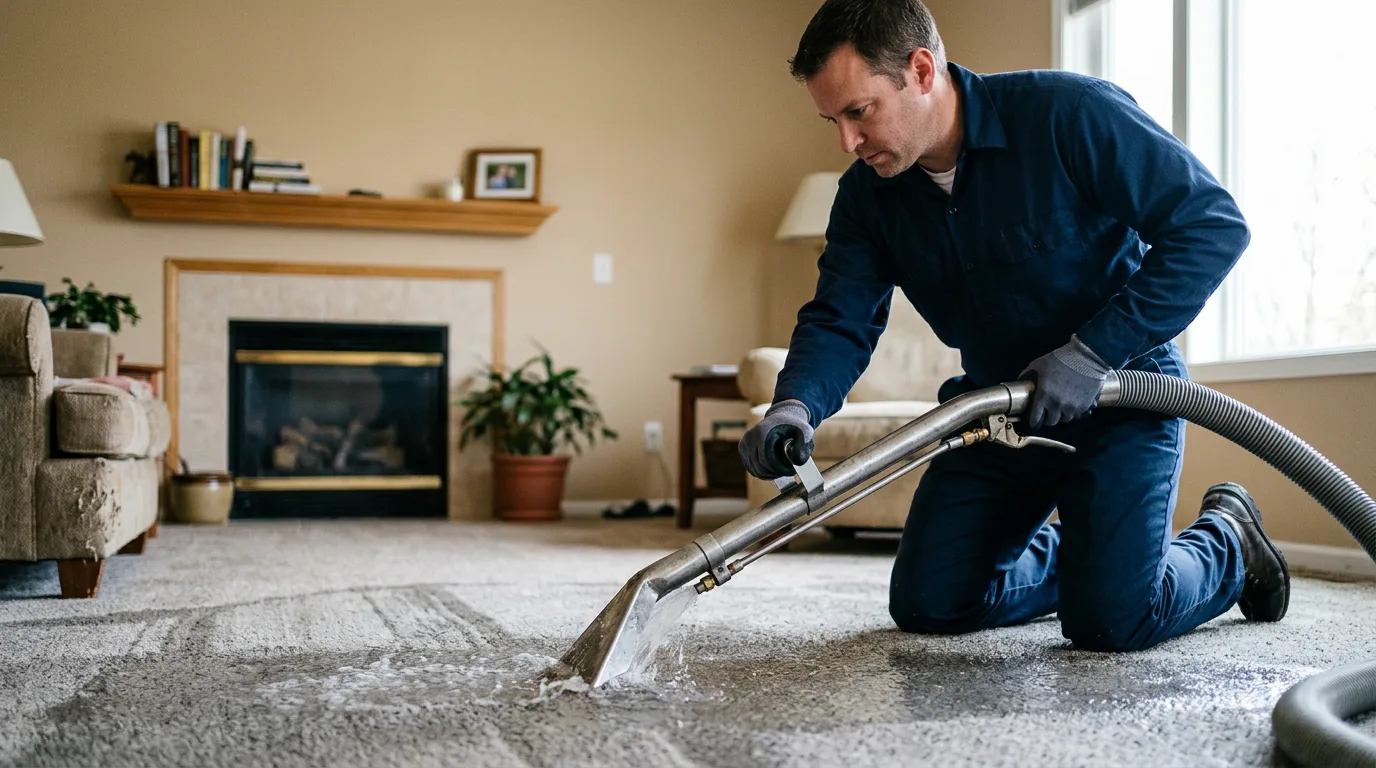 Water damage restoration technician working near Hull, TX